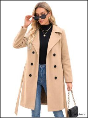 Faux Wool Double-Breasted Trench Coat Women Long Winter